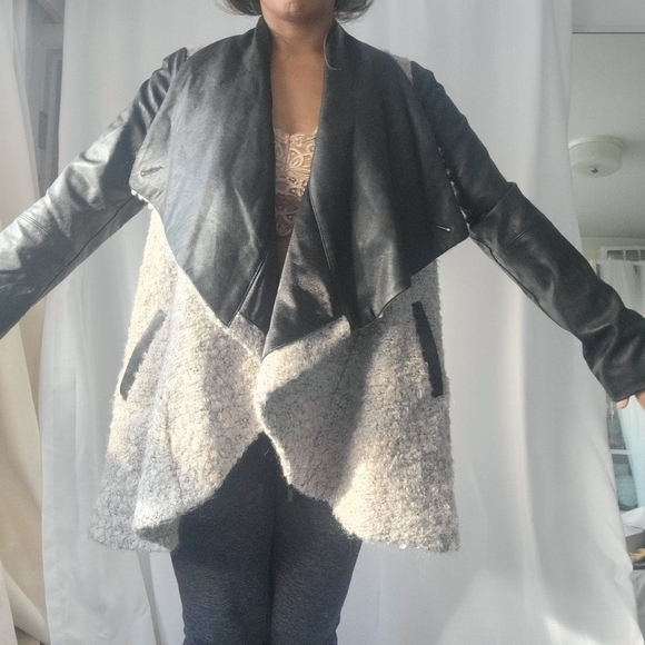 Melissa NEPTON Wool and Faux Leather  Jacket Cardigan - Picture 16 of 16